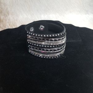 Black & Rhinestone Suede Wrap Bracelet